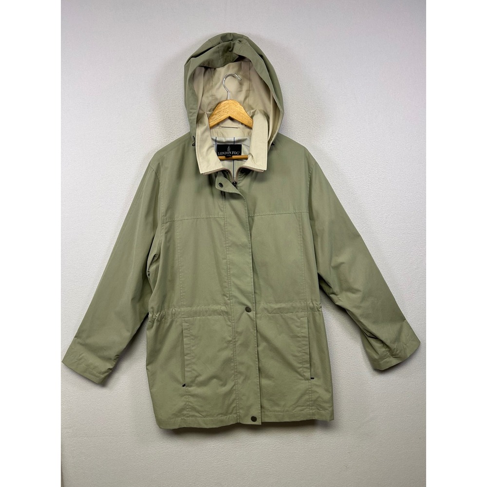 London Fog Gorpcore Utility Women Large Sage Green Hooded Anorak Jacket